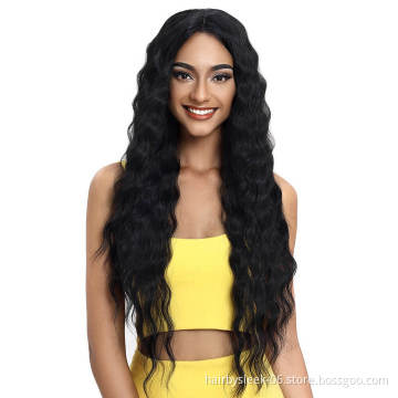 31inches Two Colors Ombre High quality Noble gold Hair Products Lace Front Wigs Long Wave Dark Root Synthetic Wigs For Women
